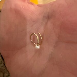 14k Yellow Gold with Natural Diamond and Pearl Wrap Earring
